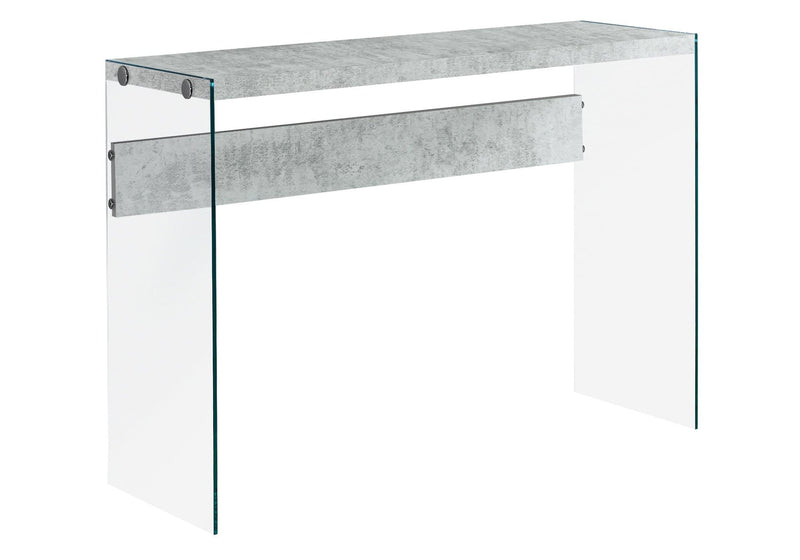 Tables Tall Accent Table - 32" Grey Cement Particle Board and Clear Tempered Glass Accent Table HomeRoots