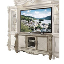 Tables TV Console Table - 21" X 74" X 31" Bone White Wood Poly Resin Glass TV Console HomeRoots