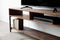 Tables TV Console Table - 60" X 16" X 24" Chocolate Maple And Steel TV Console HomeRoots
