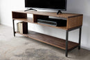 Tables TV Console Table - 60" X 16" X 24" Chocolate Maple And Steel TV Console HomeRoots