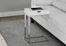 Tables White Accent Table - 24.5" White Particle Board and Chromed Metal Accent Table HomeRoots