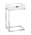 Tables White Accent Table - 24.5" White Particle Board and Chromed Metal Accent Table HomeRoots