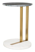 Tables White Side Table - 14" x 14" x 20.5" Black & White Marble & Gold, Marble, Stainless Steel, Side Table HomeRoots