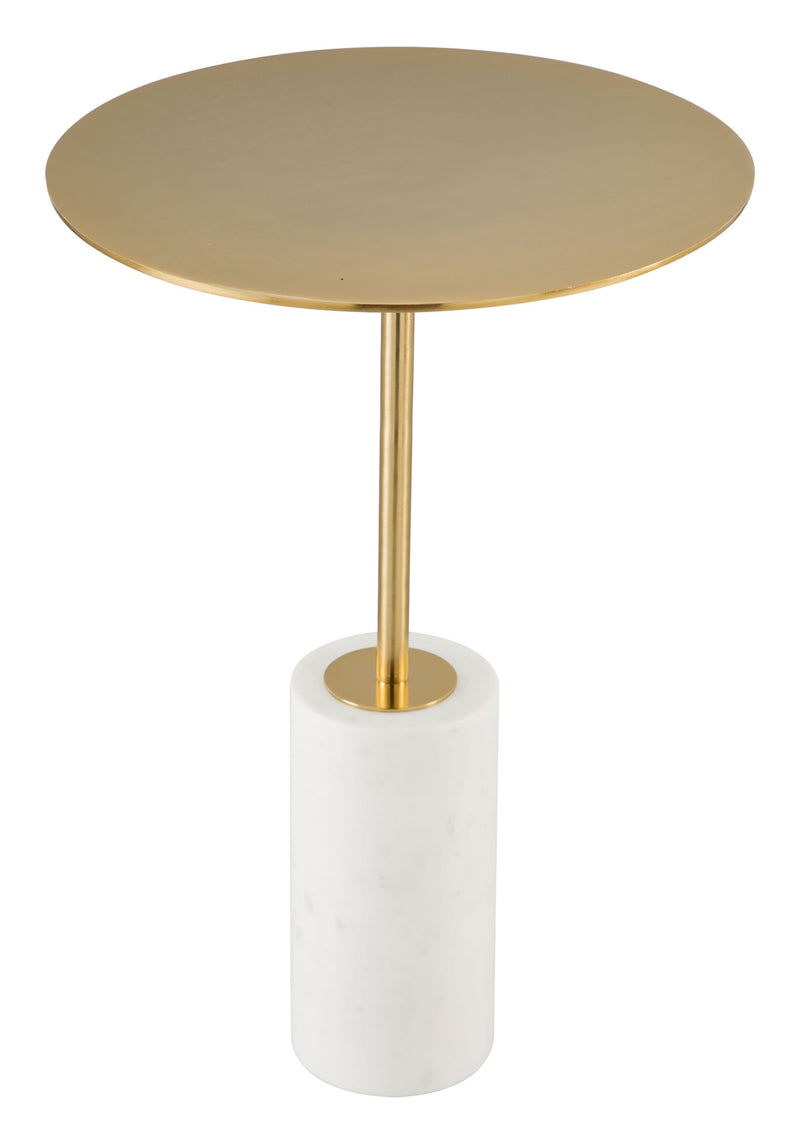 Tables White Side Table - 15.6" x 15.6" x 23.2" White & Gold, Marble, Aluminium, Side Table HomeRoots