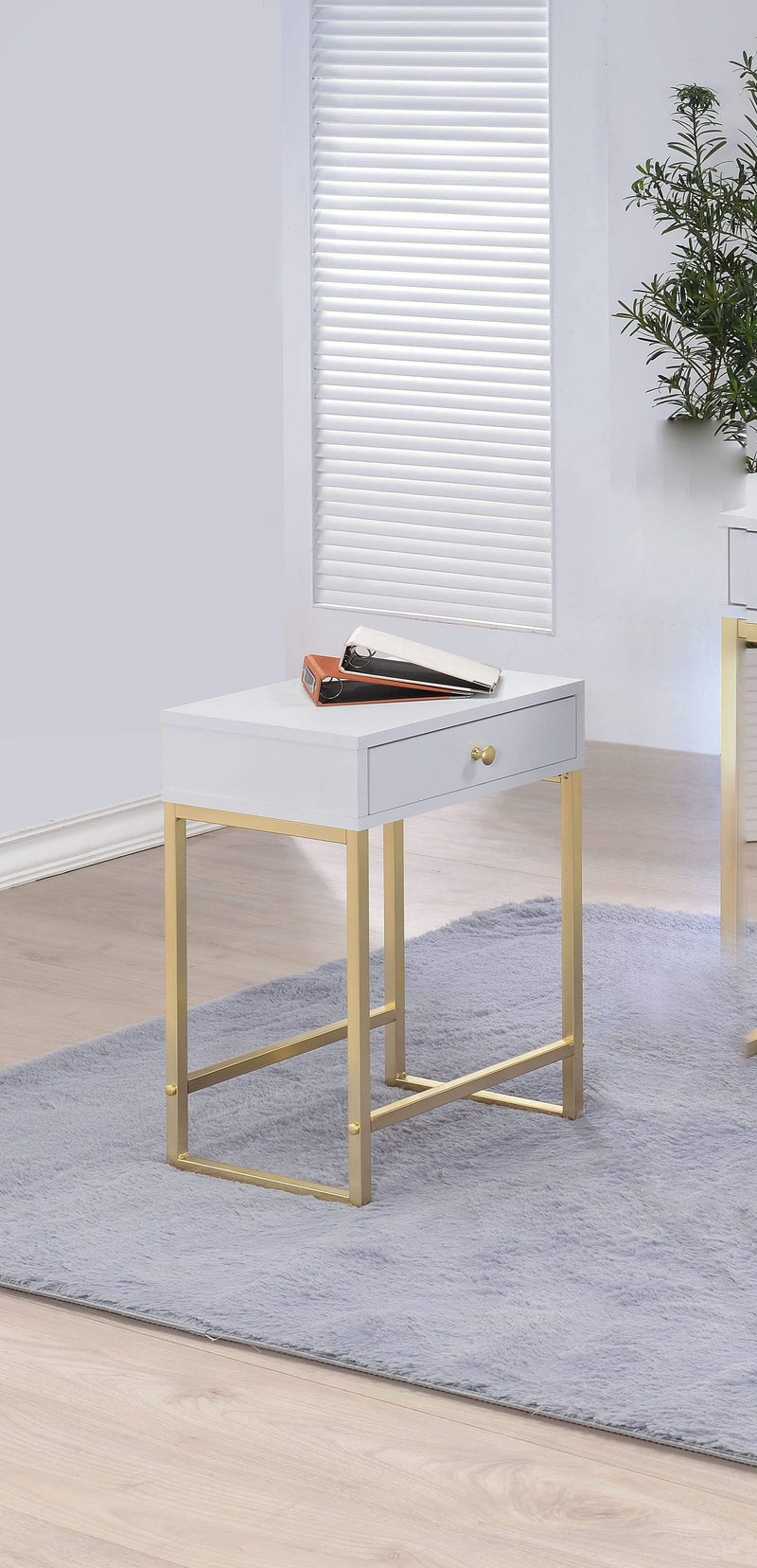 Tables White Side Table - 16" X 12" X 24" White And Brass Side Table HomeRoots