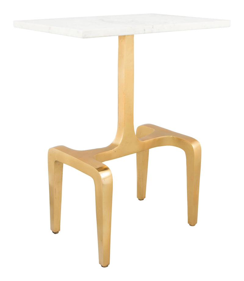 Tables White Side Table - 18" x 12" x 23" White Marble & Gold, Marble, Aluminium, Side Table HomeRoots