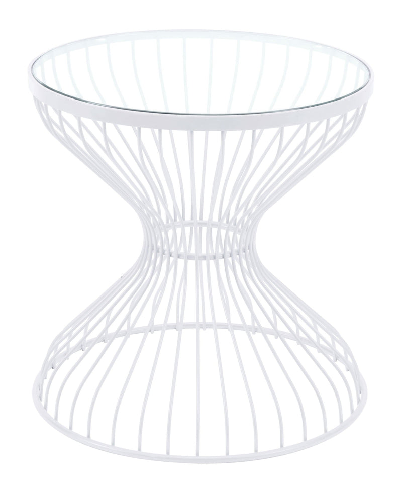 Tables White Side Table - 19.7" x 19.7" x 19.7" White, Tempered Glass, Steel, Side Table HomeRoots
