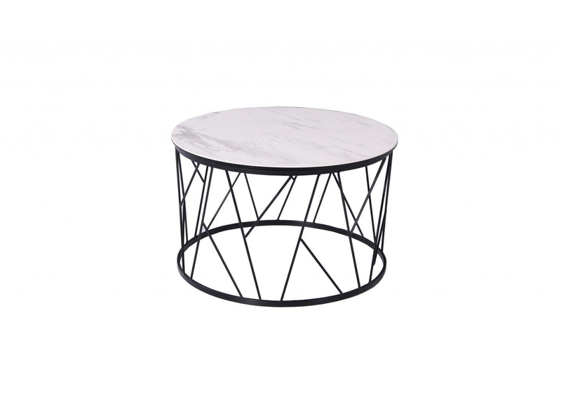 Tables White Side Table - 23" X 23" X 16" White / Black Ceramic/Iron Side Table HomeRoots