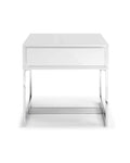 Tables White Side Table - Side Table High Gloss White One Drawer Polished Stainless Steel Legs HomeRoots