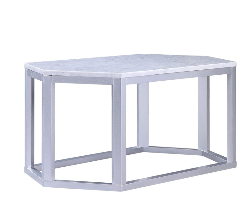 Tables Wood Coffee Table - 20" X 40" X 18" Silver Marble Wood Coffee Table HomeRoots