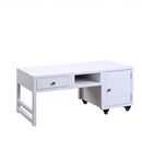 Tables Wood Coffee Table - 20" X 40" X 18" White Wood Veneer Coffee Table (Convertible) HomeRoots