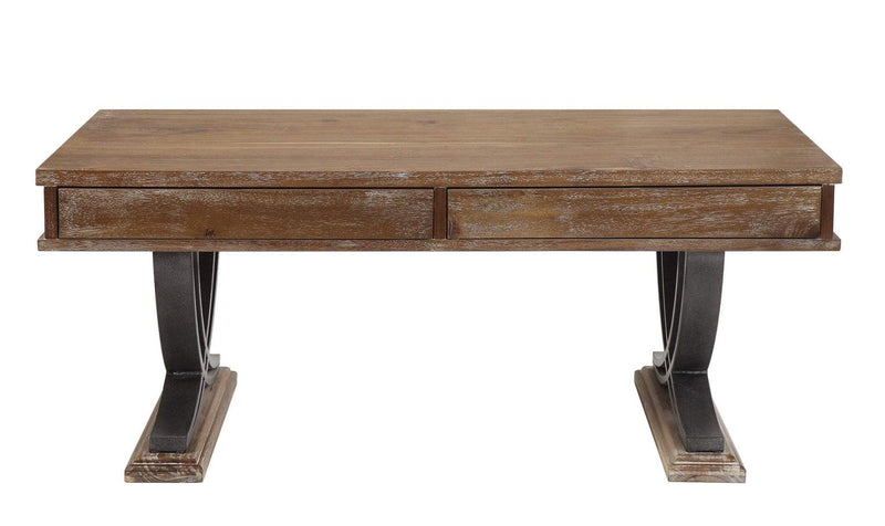 Tables Wood Coffee Table - 24" X 48" X 20" Antique Oak Black Wood Metal Coffee Table HomeRoots