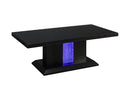 Tables Wood Coffee Table - 26" X 50" X 18" Black LED Wood Glass Coffee Table HomeRoots