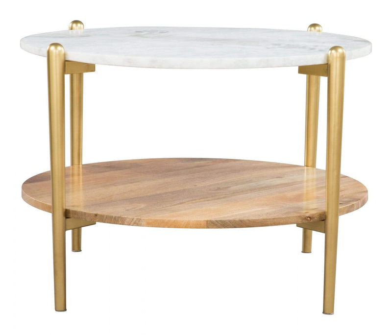 Tables Wood Coffee Table - 30" x 30" x 20" White Marble, Wood, Metal, Coffee Table HomeRoots