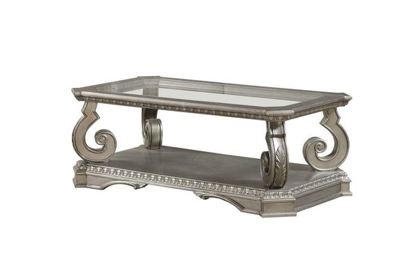 Tables Wood Coffee Table - 30" X 54" X 20" Antique Champagne Clear Glass Wood Poly-Resin Coffee Table HomeRoots