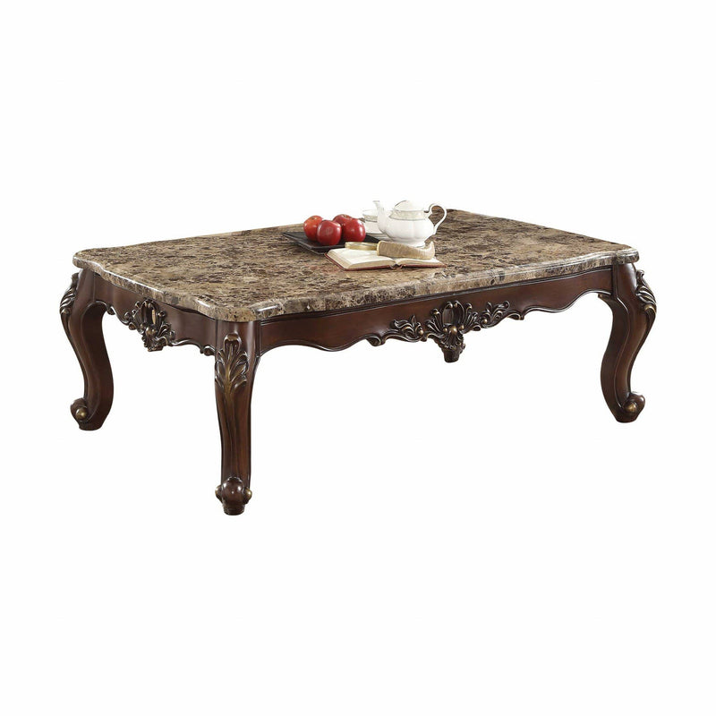 Tables Wood Coffee Table - 34" X 58" X 21" Marble Dark Walnut Wood Coffee Table HomeRoots