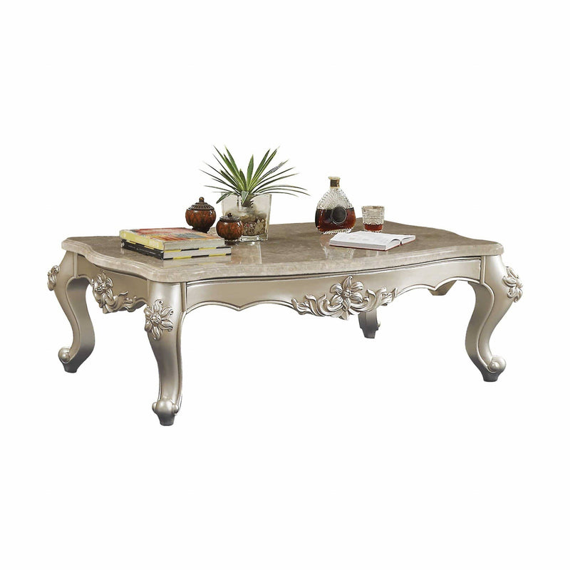 Tables Wood Coffee Table - 35" X 57" X 20" Marble Champagne Wood Coffee Table HomeRoots