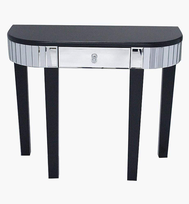 Tables Wood Console Table - 35'.5" X 13" X 31" Black MDF, Wood, Mirrored Glass Console Table with a Mirrored Glass Top and a Drawer HomeRoots