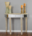 Tables Wood Console Table - 35'.5" X 13" X 31" White Washed MDF, Wood, Mirrored Glass Console Table with a Mirrored Glass Top and a Drawer HomeRoots