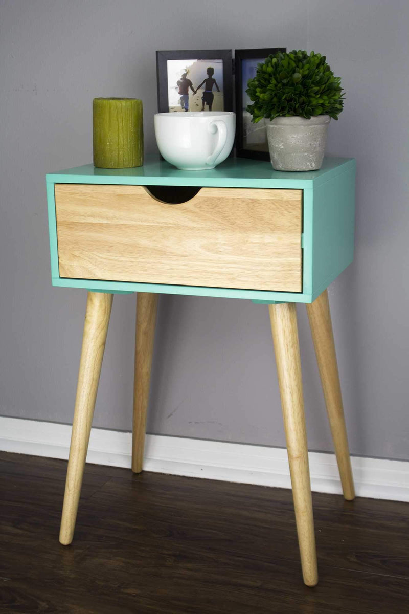 Tables Wood End Tables - 16" X 12" X 24" Aqua MDF, Wood End Table with Drawer HomeRoots