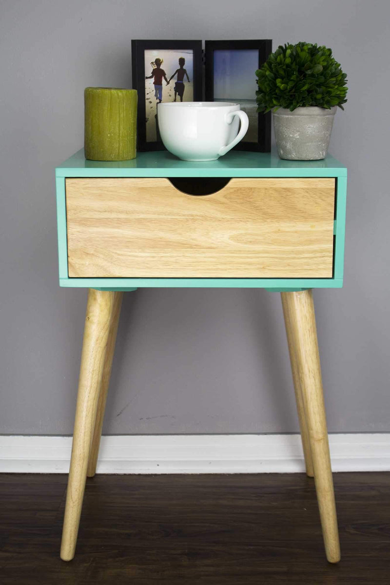 Tables Wood End Tables - 16" X 12" X 24" Aqua MDF, Wood End Table with Drawer HomeRoots