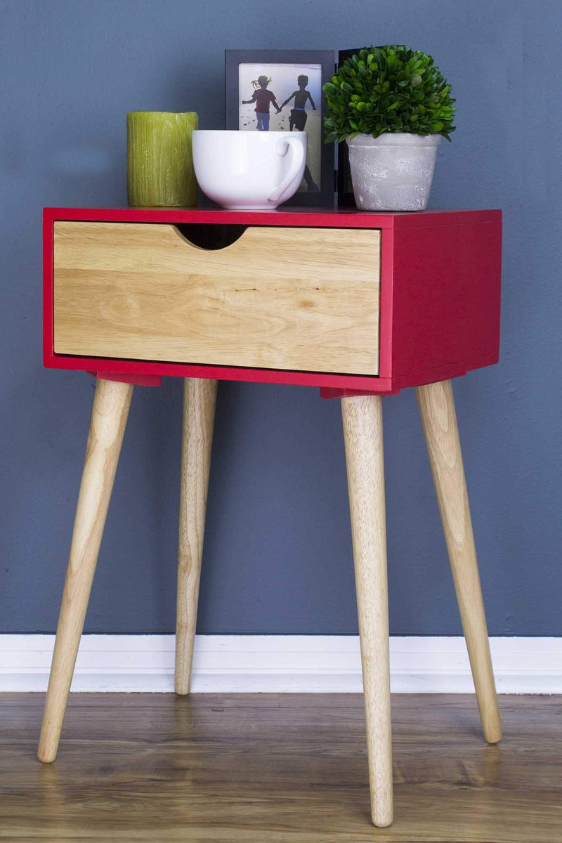 Tables Wood End Tables - 16" X 12" X 24" Red MDF, Wood End Table with Drawer HomeRoots