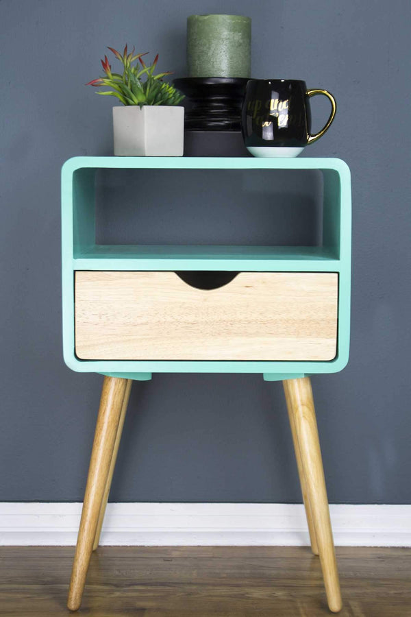 Tables Wood End Tables - 16" X 12" X 26" Aqua MDF, Wood End Table with Drawer and Shelf HomeRoots