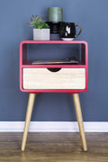 Tables Wood End Tables - 16" X 12" X 26" Red MDF, Wood End Table with Drawer and Shelf HomeRoots