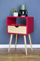 Tables Wood End Tables - 16" X 12" X 26" Red MDF, Wood End Table with Drawer and Shelf HomeRoots