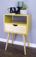 Tables Wood End Tables - 16" X 12" X 26" Yellow MDF, Wood End Table with Drawer and Shelf HomeRoots