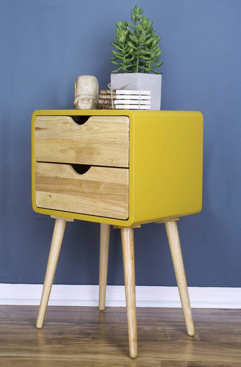 Tables Wood End Tables - 16" X 12" X 26" Yellow MDF, Wood End Table with Drawers HomeRoots