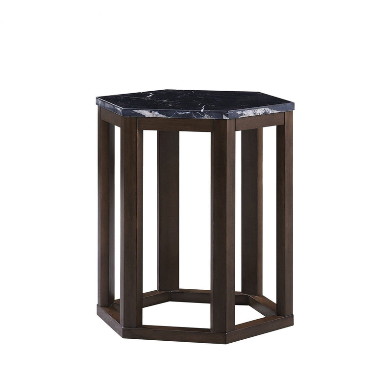 Tables Wood End Tables - 16" X 18" X 20" Walnut Marble Wood 2Pc Pk End Table HomeRoots