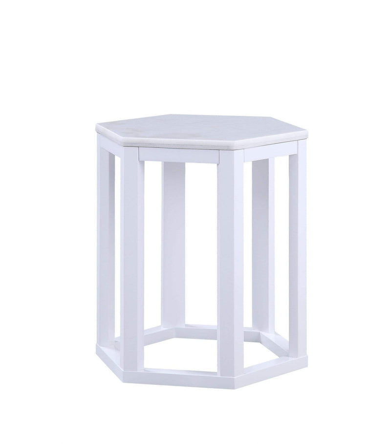 Tables Wood End Tables - 16" X 18" X 20" White Marble Wood 2Pc Pk End Table HomeRoots