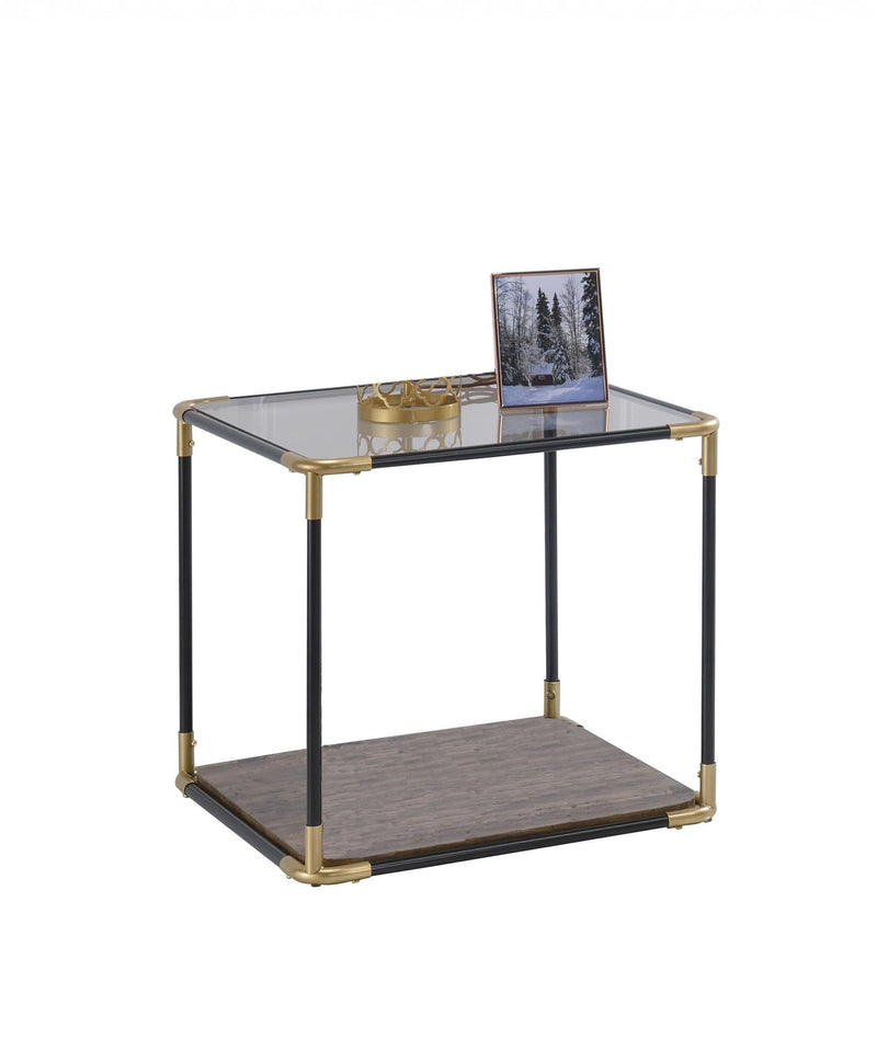 Tables Wood End Tables - 24" X 24" X 24" Black/Gold Smoky Glass Metal Wood Veneer (Paper) End Table HomeRoots