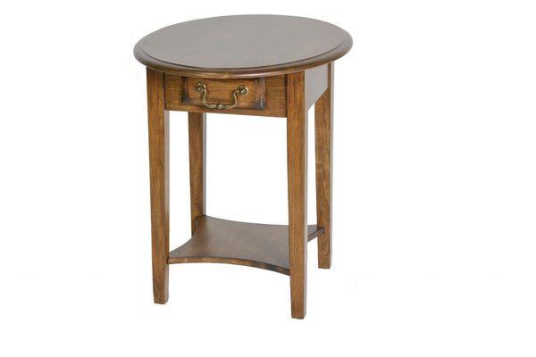 Tables Wood End Tables - 26" X 20" X 24" Burnished Walnut Hardwood Rounded End Table With Drawer HomeRoots