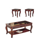 Tables Wood End Tables - 26" X 50" X 20" Cherry Smoky Glass Wood 3Pc Pack Coffee/End Table Set HomeRoots