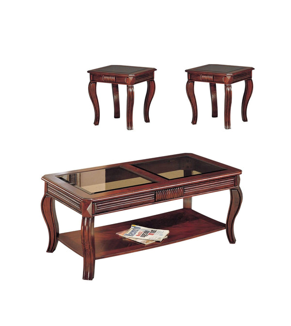 Tables Wood End Tables - 26" X 50" X 20" Cherry Smoky Glass Wood 3Pc Pack Coffee/End Table Set HomeRoots