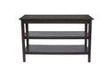 Wooden 2 Shelf Sofa/ Media Table With Marble Tile Inlay Top, Dark Gray