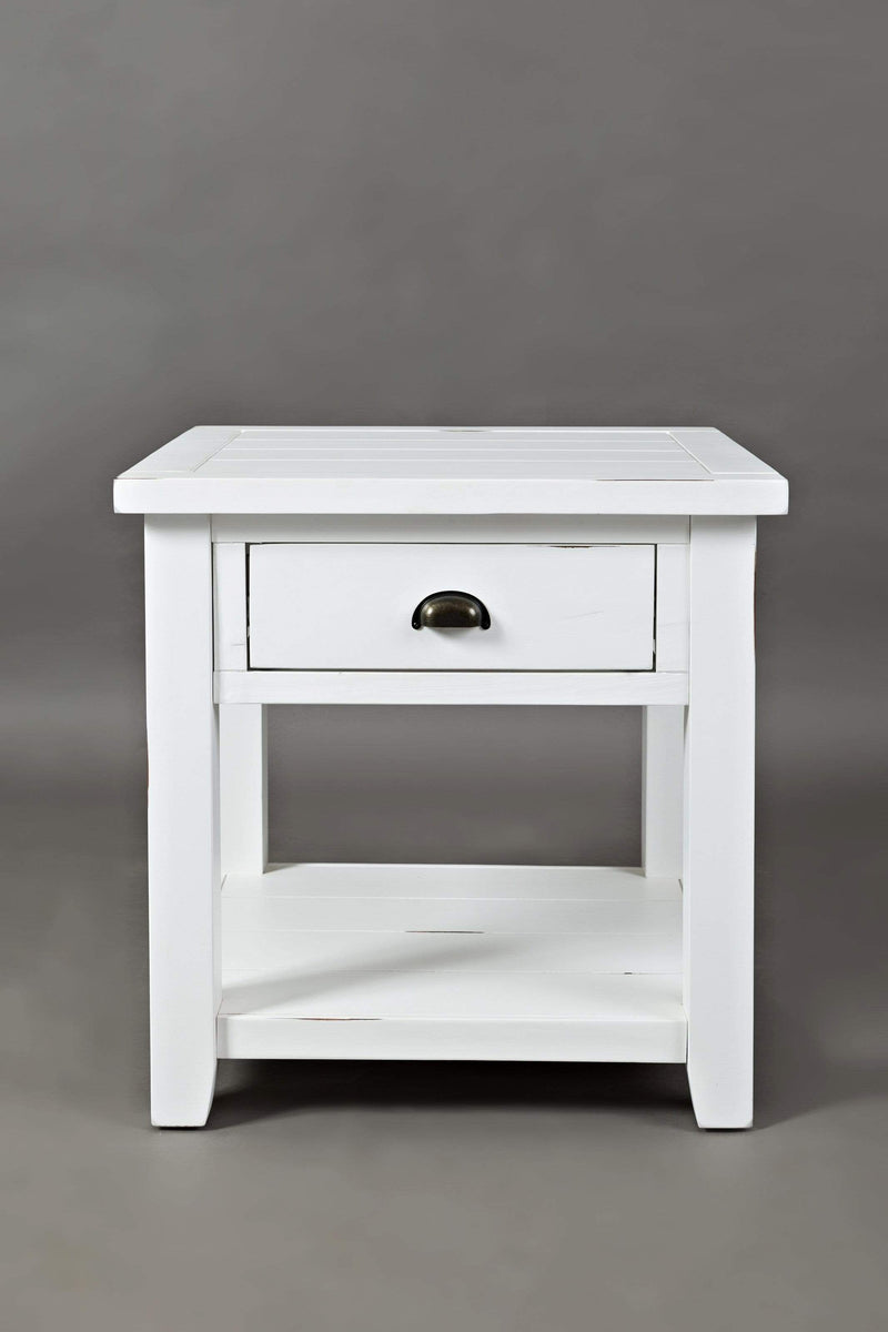 Wooden End Table With Open Shelf, Weathered White