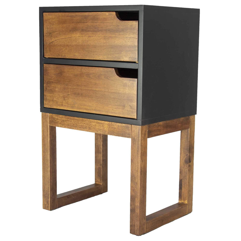 Tables Wooden Side Table - 16" X 12" X 26" Black & Mocha Solid Wood Two Drawer Side Table HomeRoots