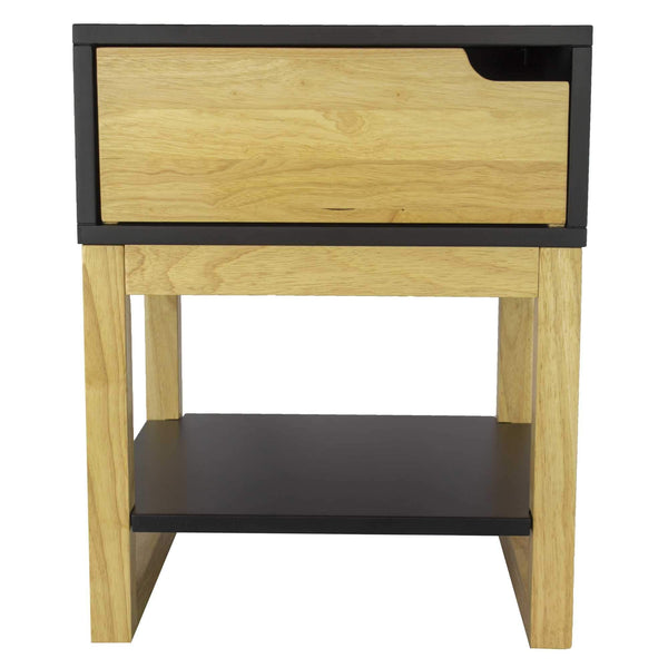 Tables Wooden Side Table - 16" X 16" X 20" Black & Natural Solid Wood One Drawer Side Table w/ Shelf HomeRoots