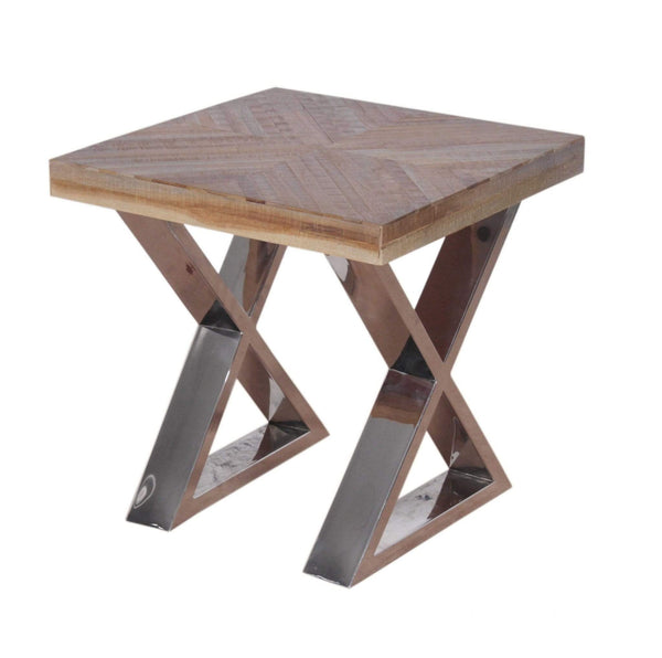 Tables Wooden Side Table - 20" X 20" X 20" Multi /Chrome Wood Metal Side Table HomeRoots