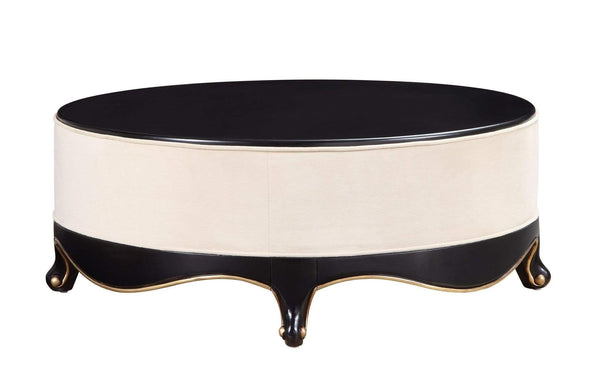 Tables Wooden Table - 47" X 47" X 19" Cream Fabric Black Wood Upholstered (Base) Cocktail Table HomeRoots