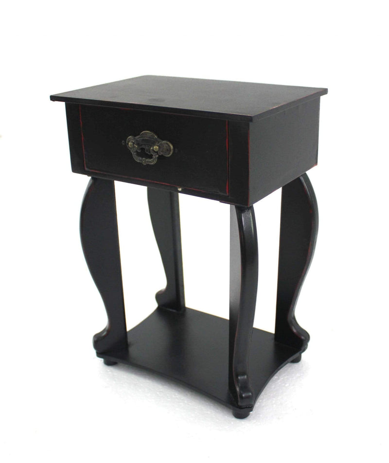 Tables Wooden Table - 6.75" x 10" x 13.75" Black, Traditional Style, Tabletop, One Drawer - Organizer HomeRoots