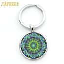 TAFREE Key chain Mandala Art Picture Glass Cabochon pendant Keychains Sacred Geometry Yoga Om Fashion Jewelry Key ring M01-17 AExp