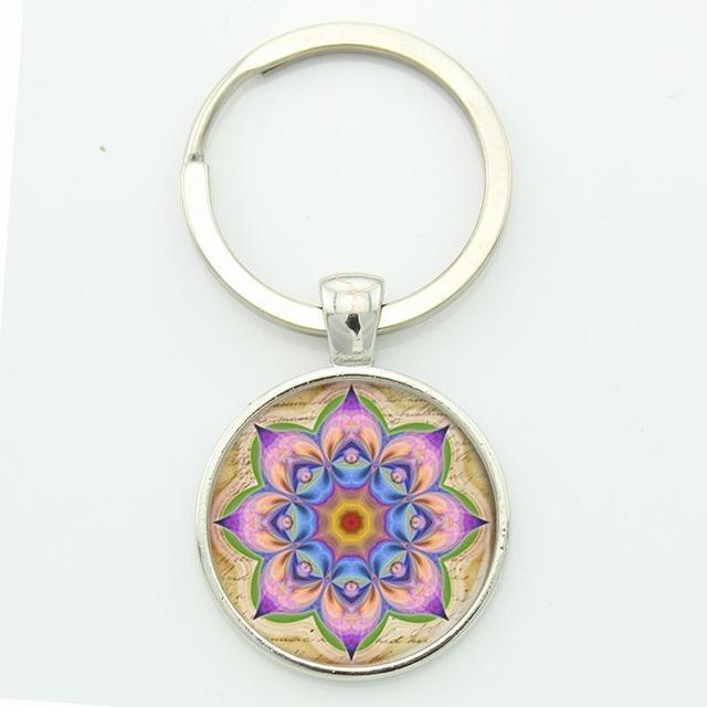 TAFREE Key chain Mandala Art Picture Glass Cabochon pendant Keychains Sacred Geometry Yoga Om Fashion Jewelry Key ring M01-17