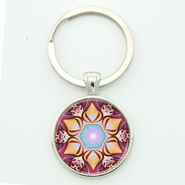 TAFREE Key chain Mandala Art Picture Glass Cabochon pendant Keychains Sacred Geometry Yoga Om Fashion Jewelry Key ring M01-17