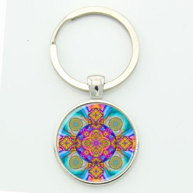 TAFREE Key chain Mandala Art Picture Glass Cabochon pendant Keychains Sacred Geometry Yoga Om Fashion Jewelry Key ring M01-17