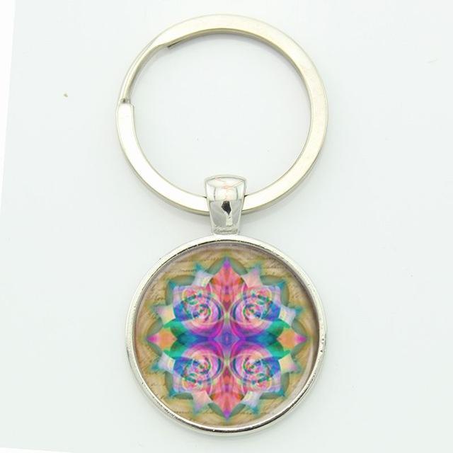 TAFREE Key chain Mandala Art Picture Glass Cabochon pendant Keychains Sacred Geometry Yoga Om Fashion Jewelry Key ring M01-17