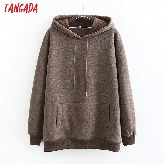 Tangada women fleece hoodie sweatshirts winter japanese fashion 2020 oversize ladies pullovers warm pocket hooded jacket SD60 AExp